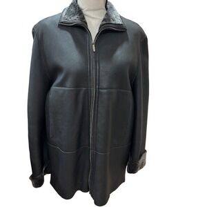 OPIFIX VTG Aviator Black Leather Shearling Lined Riri Zip Jacket Italy 40/Medium
